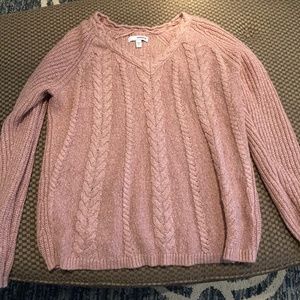 Sonoma Pink Cable Knit V-neck Sweater